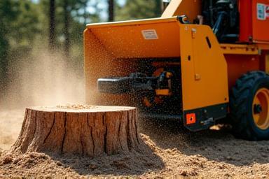 Stump grinding machine working